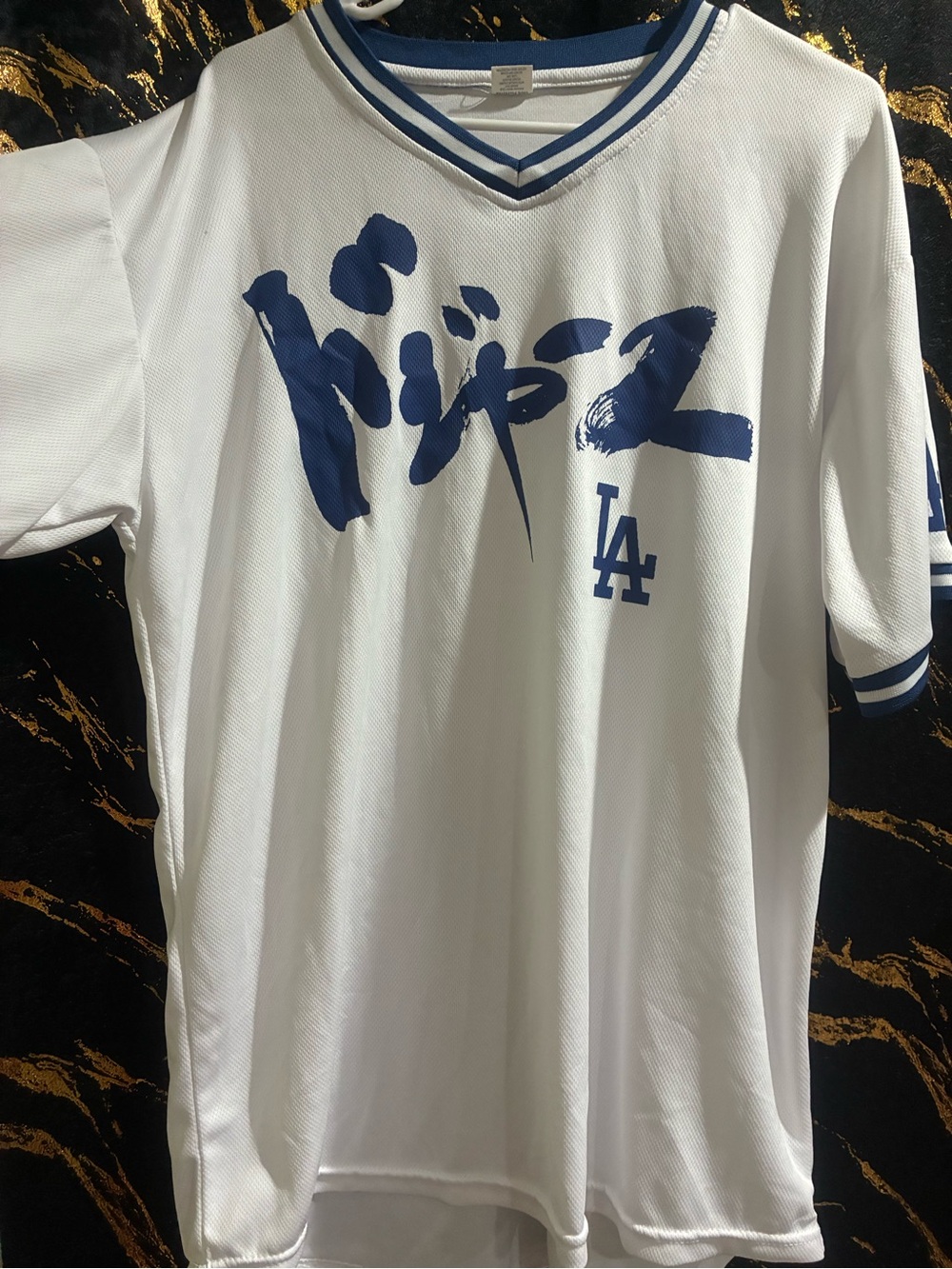 Kids White Jersey Top with Royal Blue LA Graphic